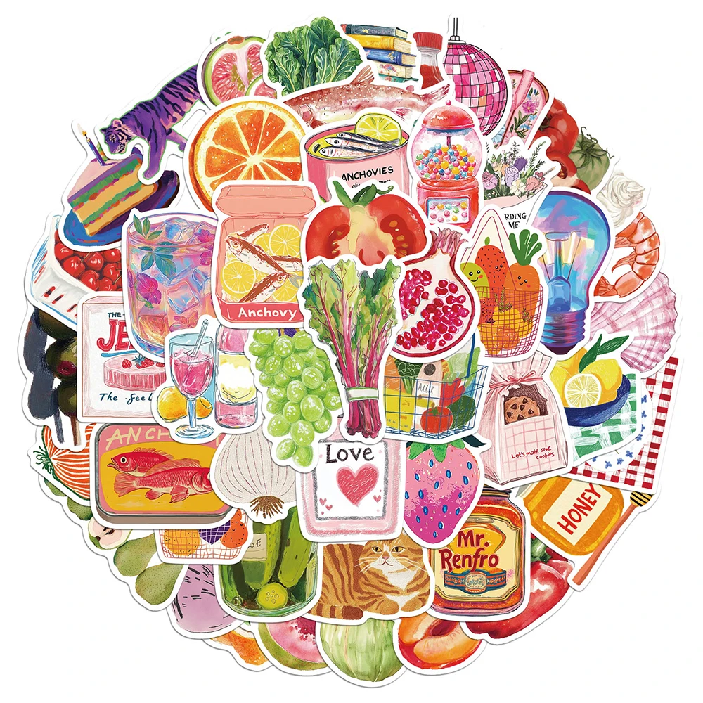 

10/30/50pcs Vintage Watercolor Mediterranean Tomato Stickers Creative Aesthetics Decals Luggage Fridge Phone Sticker Wholesale