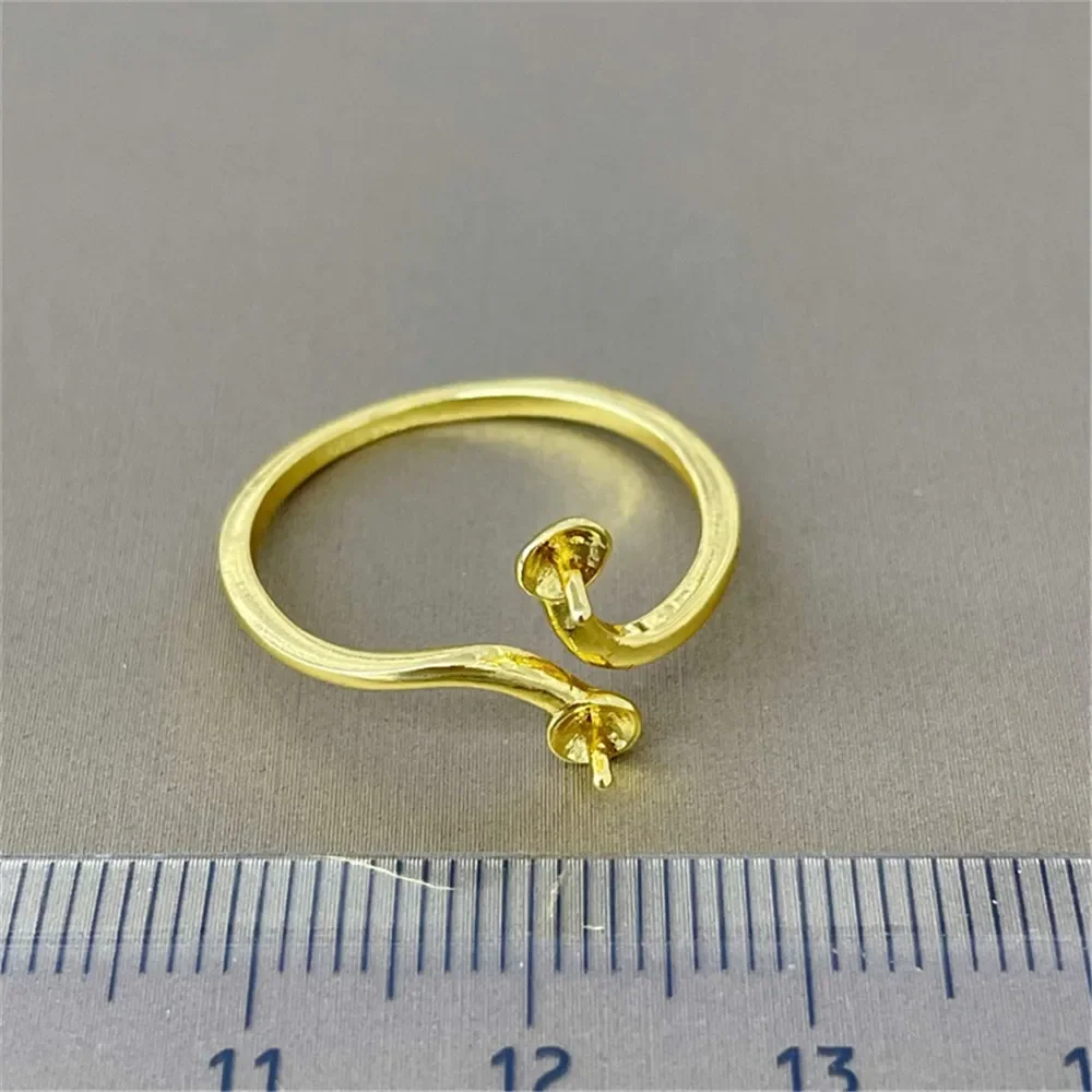 

18K Plated Gold DIY Hand Pinto Ring Paste Ring Face Half Hole Bead Needle Inlaid Pearl Opening Ring Accessories No Pearl E046