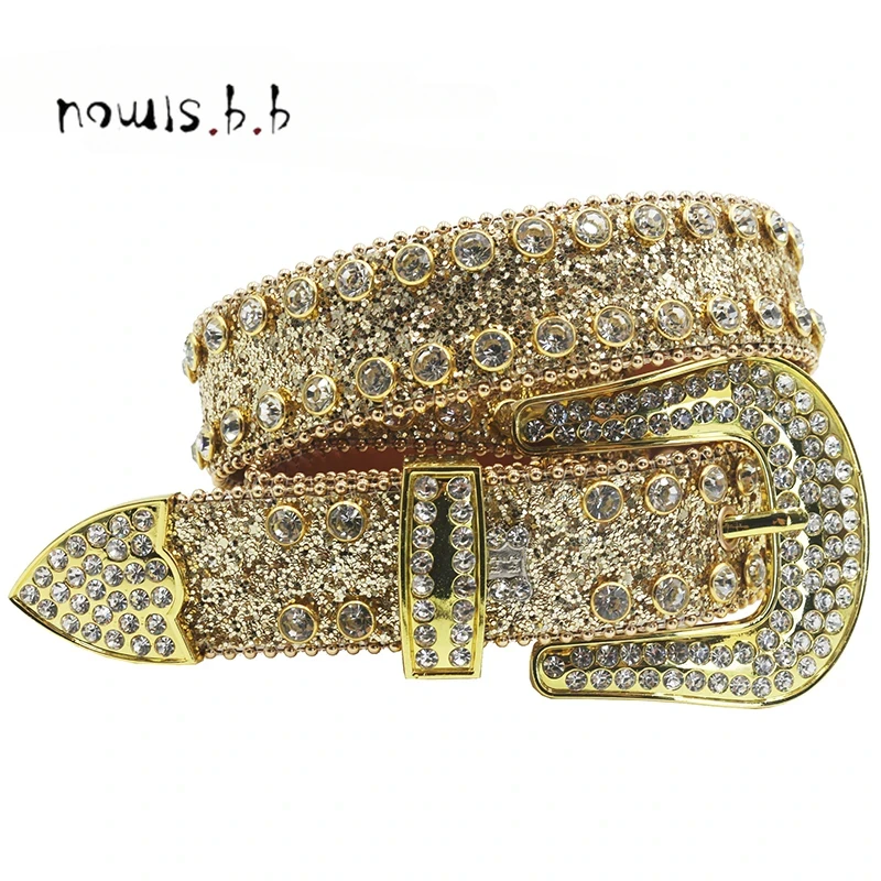 

Punk Western Red Rhinestones Belts For Men Casual Diamond Bling Bling Studded Belts Cinturones Para Hombre Sintirones Mujer