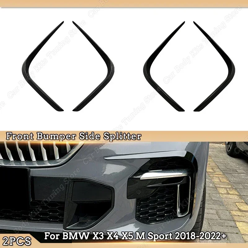 Front Bumper Side Spoiler Lip Splitter For BMW X3 X4 X5 G01 G02 G05 M Sport 2018-2023 Fog Lamp Frames Grille Wind Knife Tuning