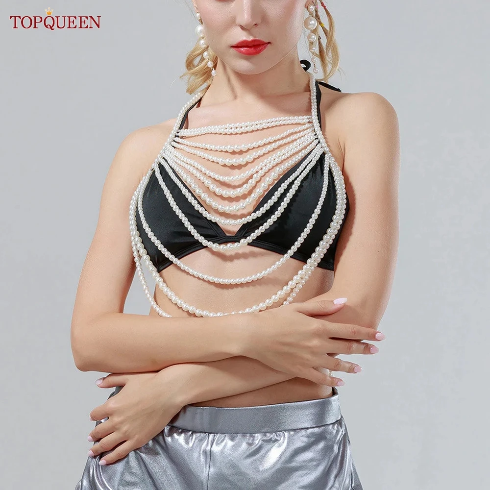 TOPQUEEN G69 Pearls Beaded Wedding Jacket Stage Party Beach Bachelor Party Accessories Design Body Chain  DIYBolero Women Summer