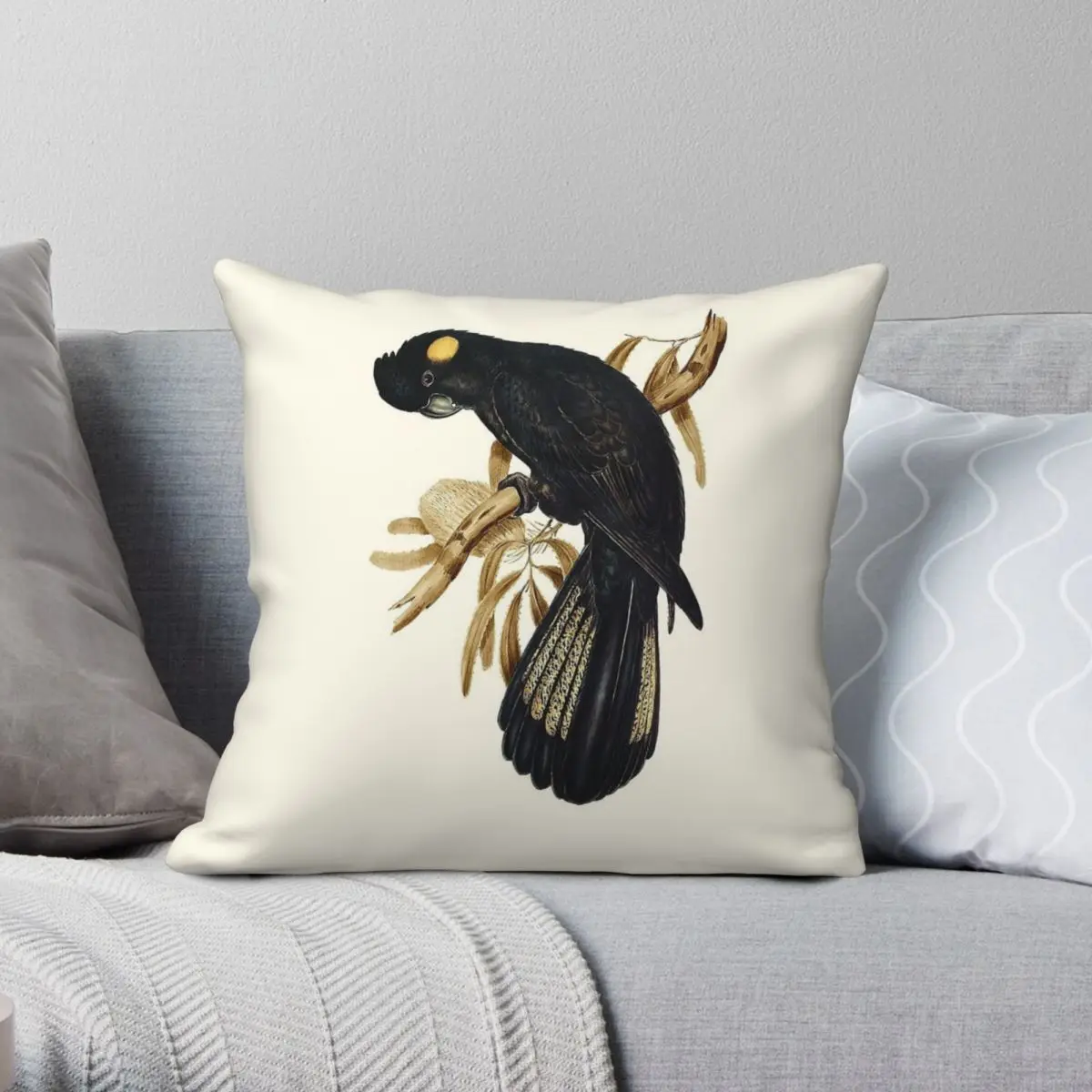 Yellow-Tailed Black Cockatoo Square Pillowcase Polyester Linen Velvet Printed Zip Decorative Home Cushion Cover