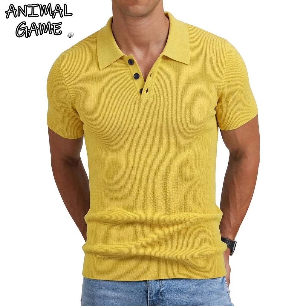 Luxuriöses Herren-Freizeit-Poloshirt, Sommer-Kurzarmhemd mit Knöpfen, Strand-Strickshirt, Dehnbares Fitness-Strickoberteil, Herren-T-Shirts, Kleidung für Männer
