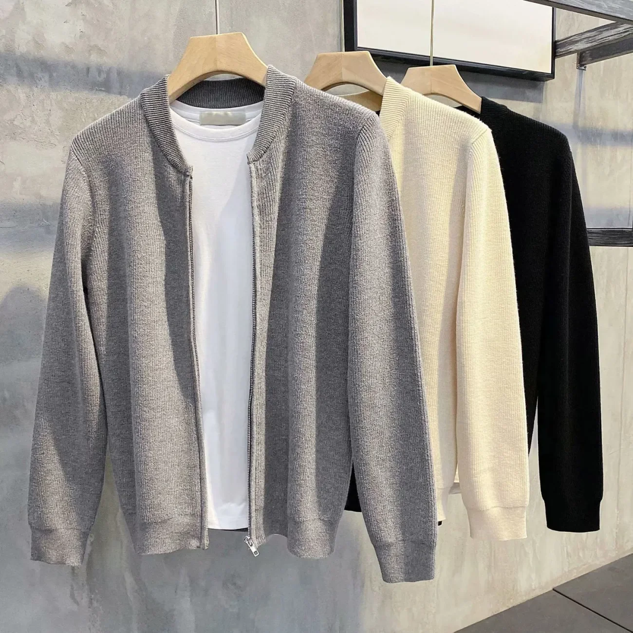 

Autumn/Winter Men Trend Chic Knit Cardigan Sweatercoat Korean Casual All-Match Solid Jacket Warm Office Basic Loose Top Simple