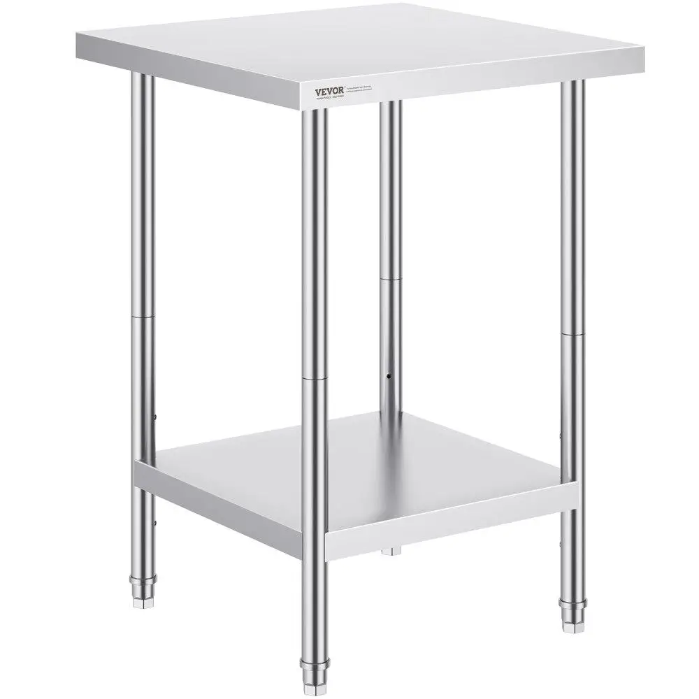

Stainless Steel Prep Table, 24 x 24 x 34 Inch, Heavy Duty Metal Worktable with 3 Adjustable Height Levels, for commercial