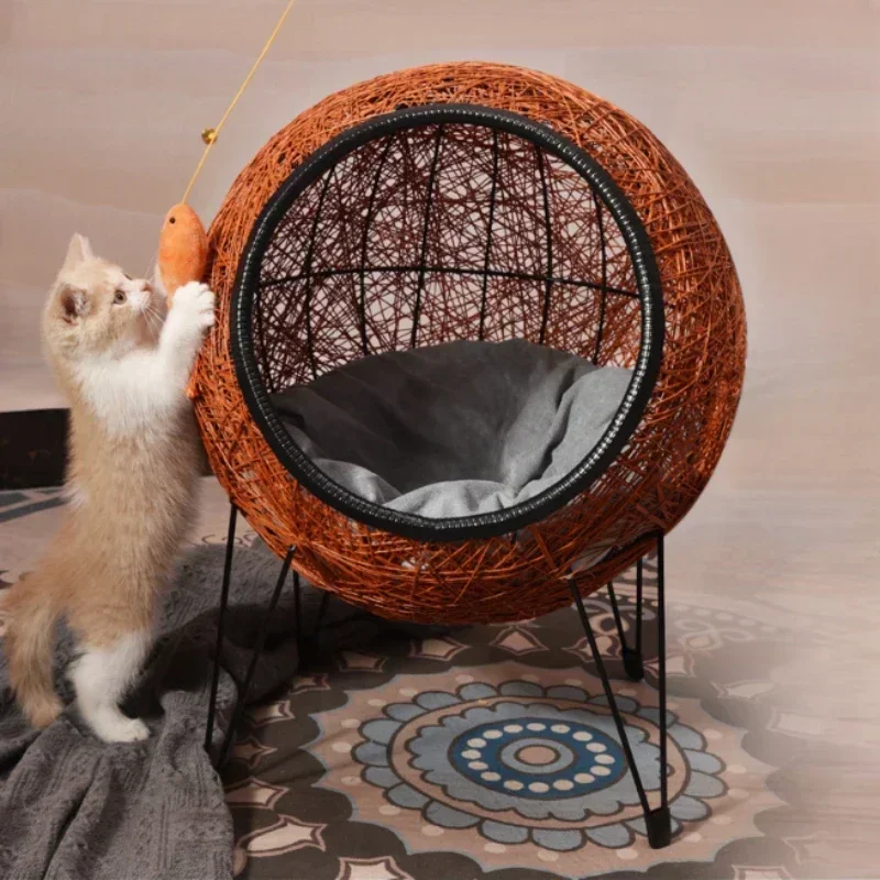 Handwoven Cat Nest All Seasons Cat House Moisture-proof Cat Cage with High Sling Legs Semi-circular Dirt-resistant House