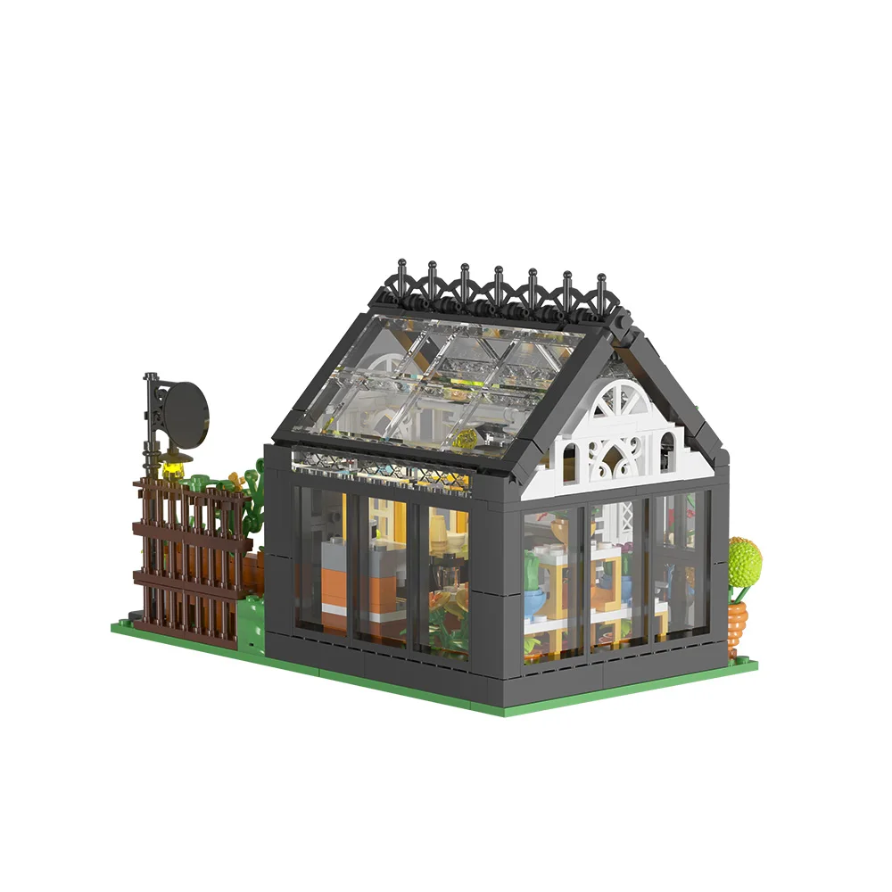 Moc preto flor casa modelo blocos de construção casa brilhante sol flor casa flor loja arquitetura tijolos brinquedo presente