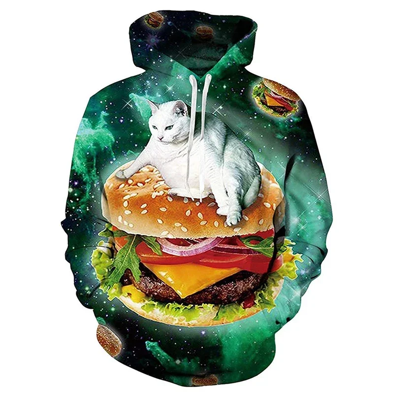 

Funny Hamburger Cat Men's Hoodie 3D Printed Hip Hop Graphic Long Sleeve Pullover Sweatshirt Festival Fashion Hoodies Clothing