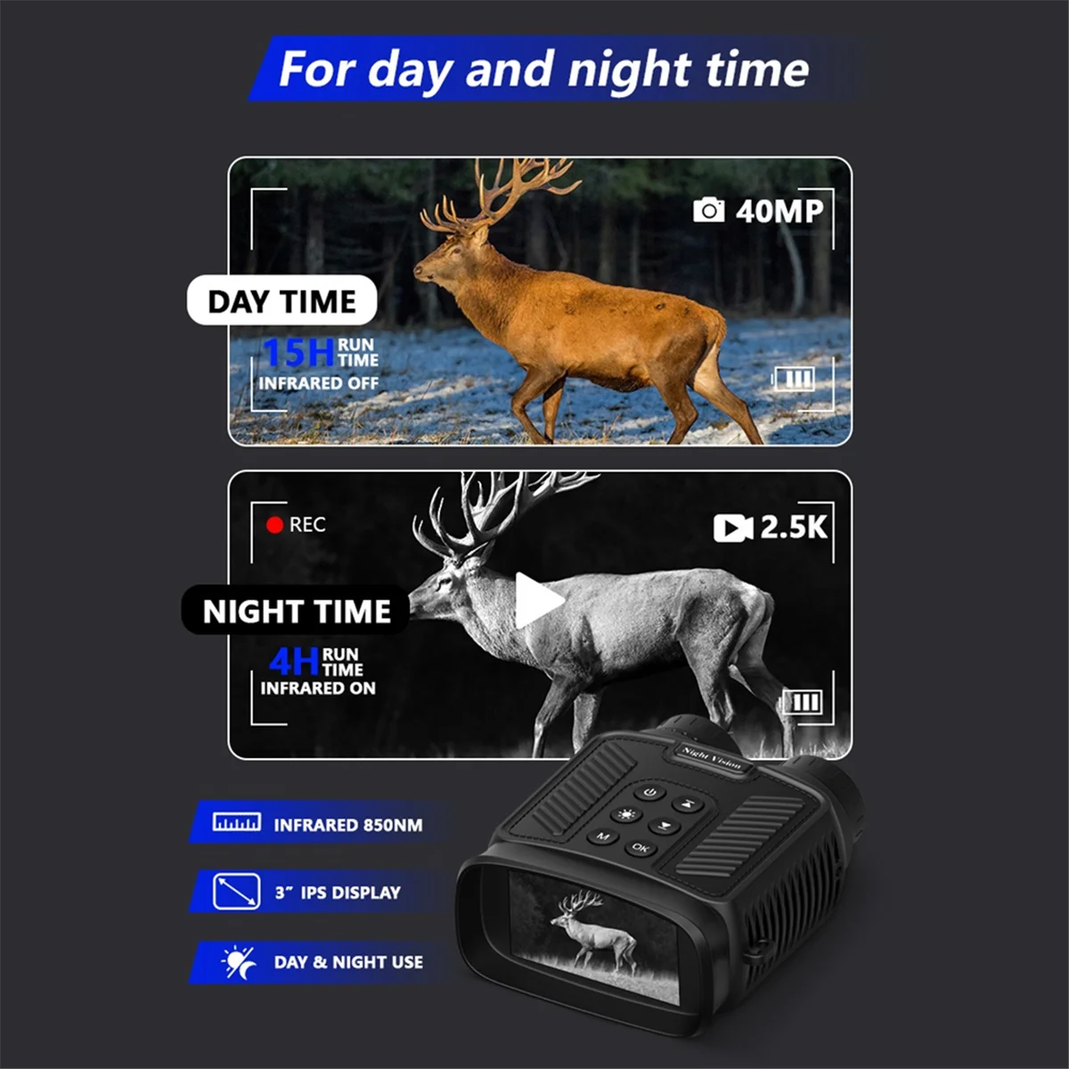 

L71ADigital Infrared Night Vision Binoculars Telescope 300M 2.5K UHD 40MP 10X Optical 8X Zoom Digital Telescope ArmyGreen