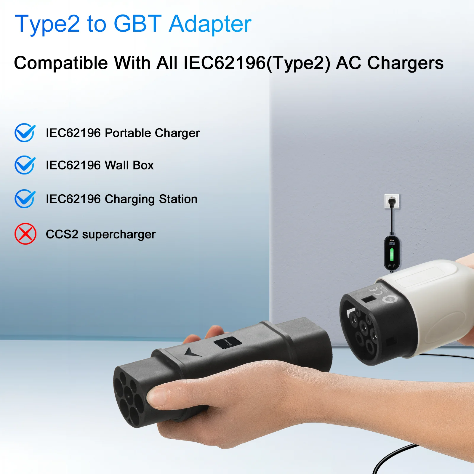 EV Charger Adapter32A 7.2/22KW Type 2 to GBT Adapter  Type2 to GBT China Standard Eletric Vehicle Converter For Chinese  Car