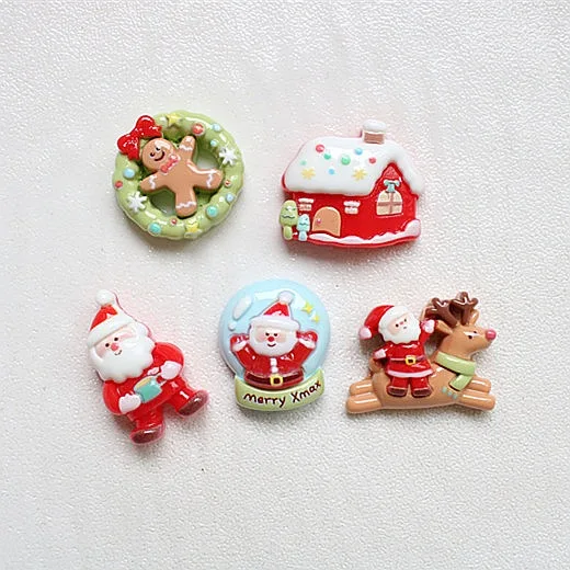 

100pcs Cute Flatback Mini Christmas Snowman Santa Resin Cabochon DIY Accessories for Hairpin Keychain Scrapbook Decor