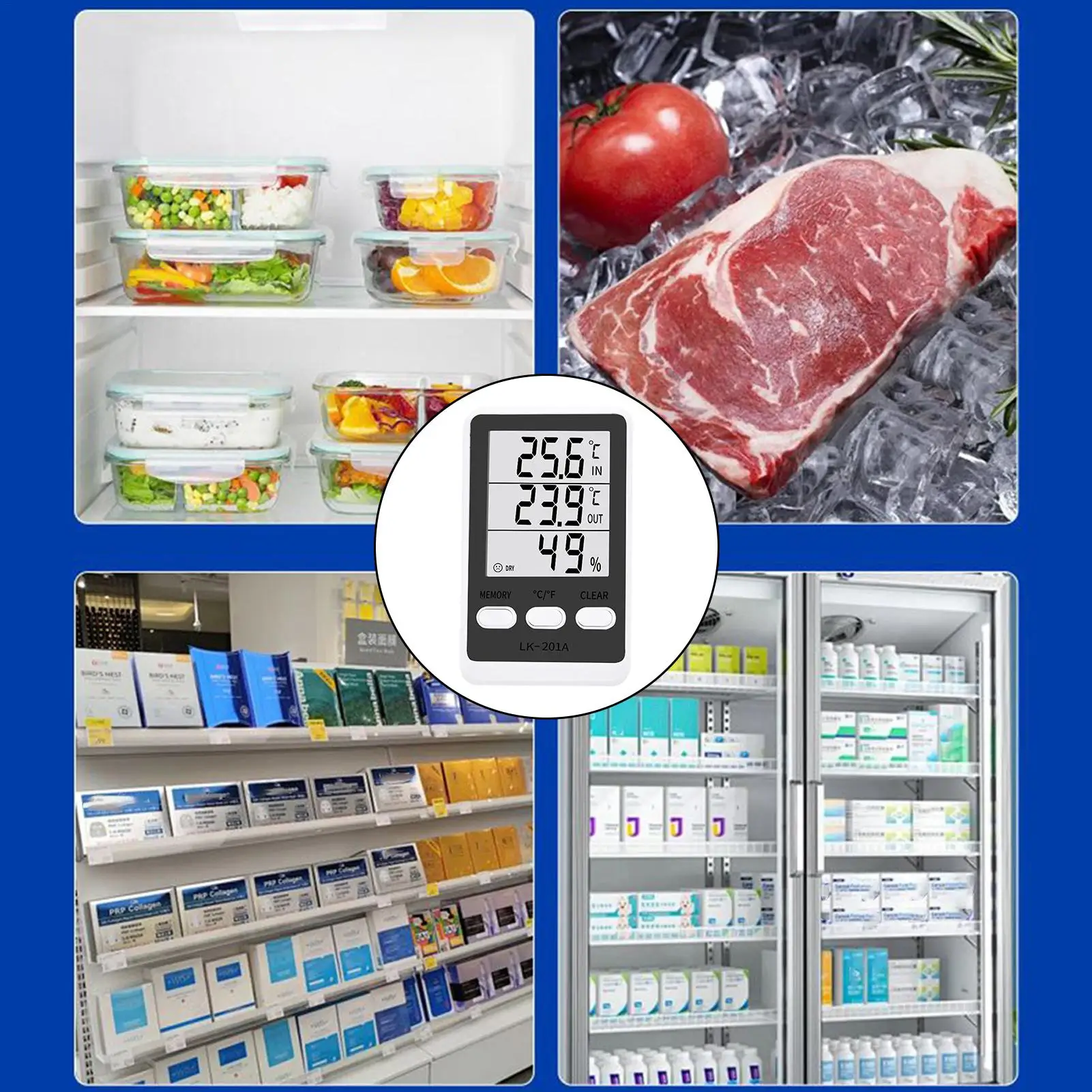 Freezer Temperature Gauge Indoor Fish Tank Hygrometer Waterproof Fish Tank Hygrometer For Food Storage Warehouse Catering