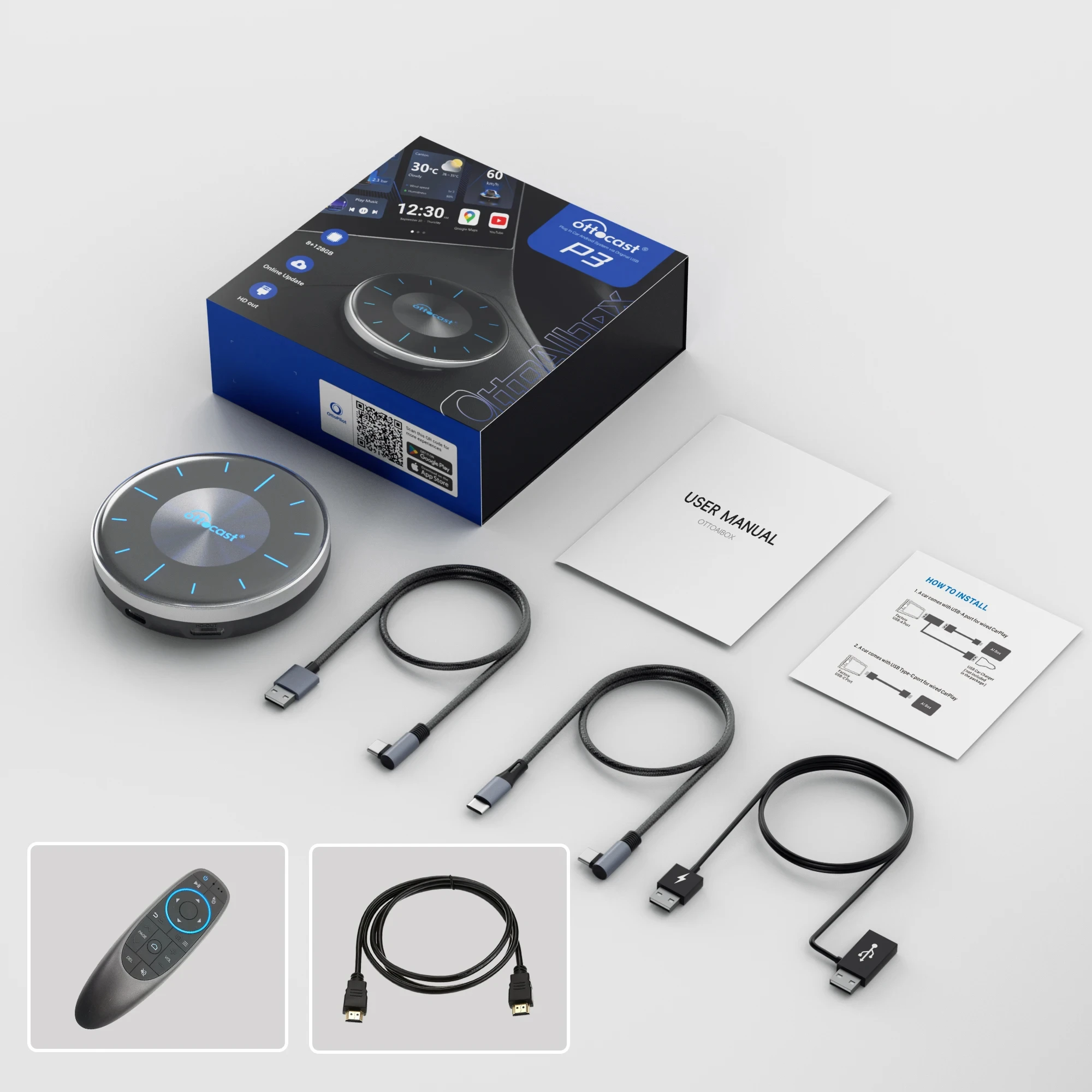 OTTOCAST PICASOU 3 CarPlay AI Box Android 12 8+128G