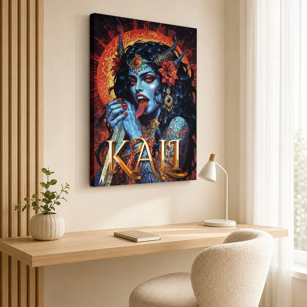 Kali Goddess Illustration Framed Canvas Poster Personalized Photo Spiritual Mythology Canvas Wall Art for Office Hallway Decor