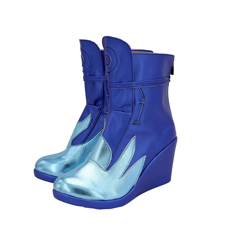 Descendentes 3 Mal Botas Cosplay Sapatos azuis de salto cunha feitos sob medida