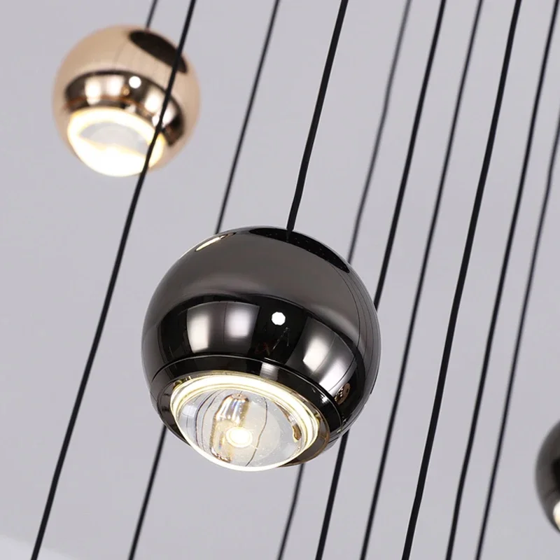 الحديثة Led الثريا للدرج الإبداعية الذهب الأسود شنقا الكرة مصباح فاخر إضاءة داخلية مستديرة ديكور المنزل كريستال بريق