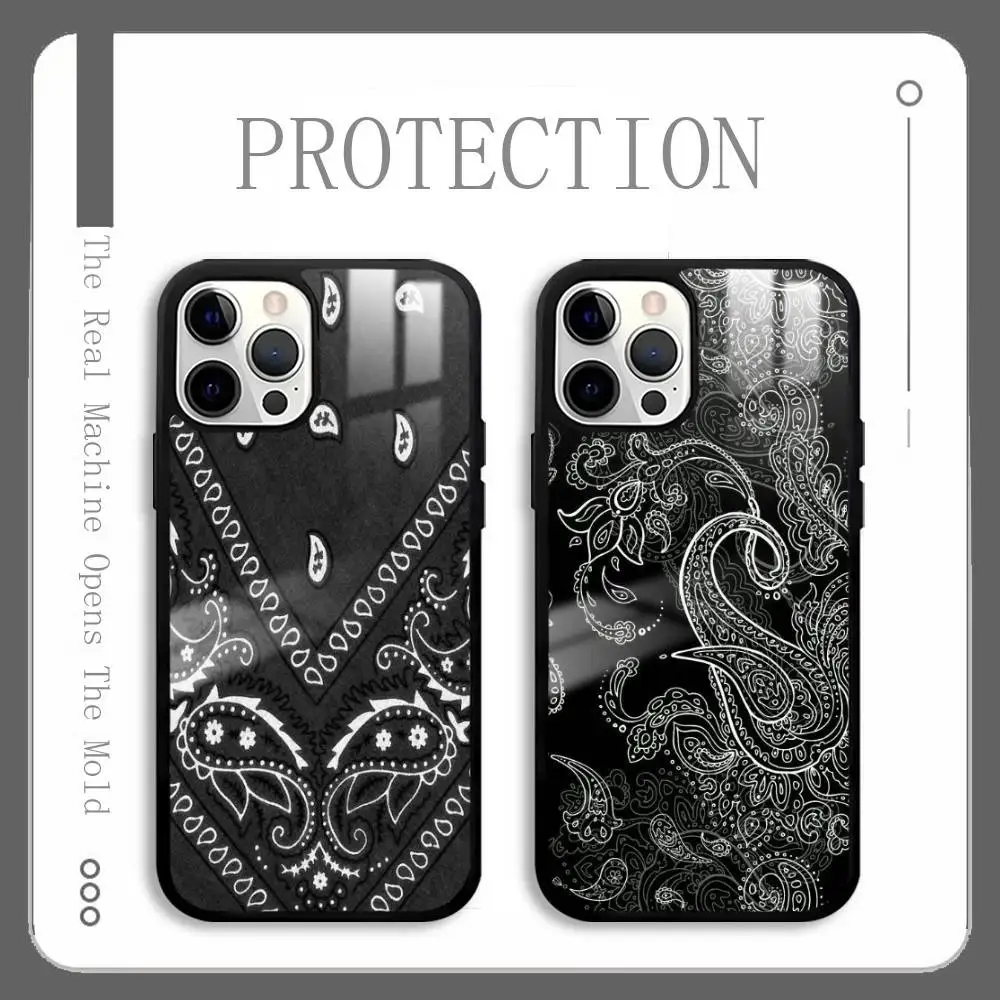 

B-Bandana Pattern Fashion Phone Case For IPhone 17 16 15 14 13 12 11 Pro Max Plus Mini Plus Hard Mirror Surface Protect Funda