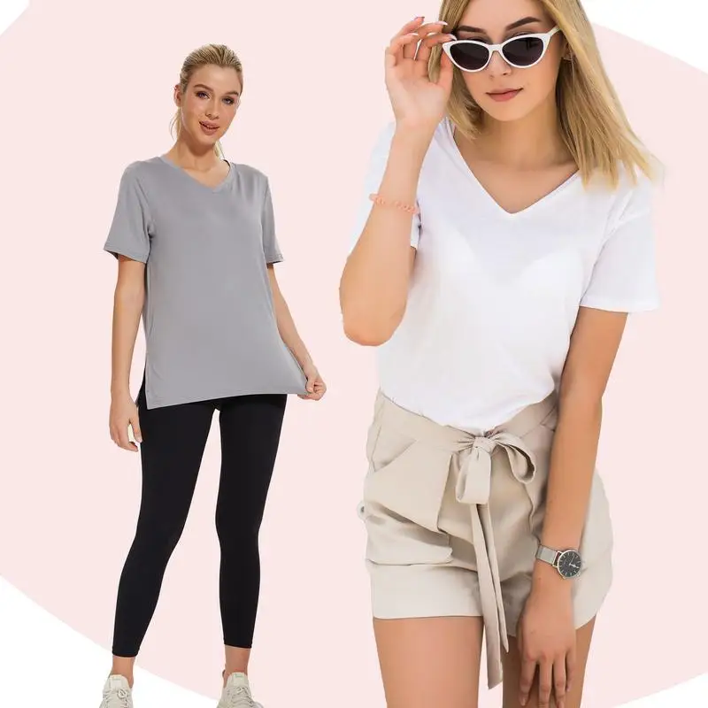 Womens 3 Pack T-Shirts Basic Short Sleeve V Neck Tops - Plus Size Clothing Fashion Loose Lightweight Casual Tee Summer Clothes
