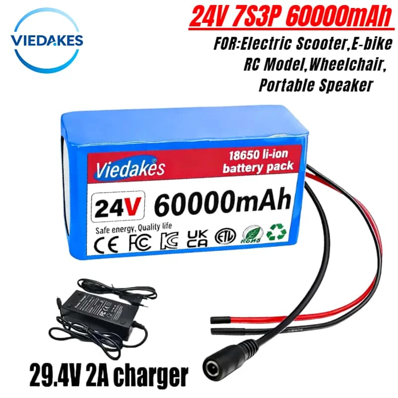 

24v 7S3P 100000mAh battery lithium18650 Li-ion Battery Packfor wheelchairs power Replacement Battery +29.4v 2A Charger