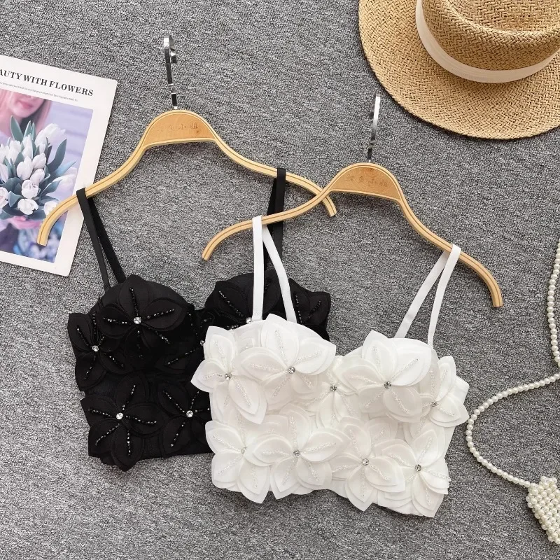

Женский укороченный топ на бретельках со встроенным бюстгальтером и 3D цветочным принтом, однотонная майка De Tricô Femenino, летняя дропшиппинг