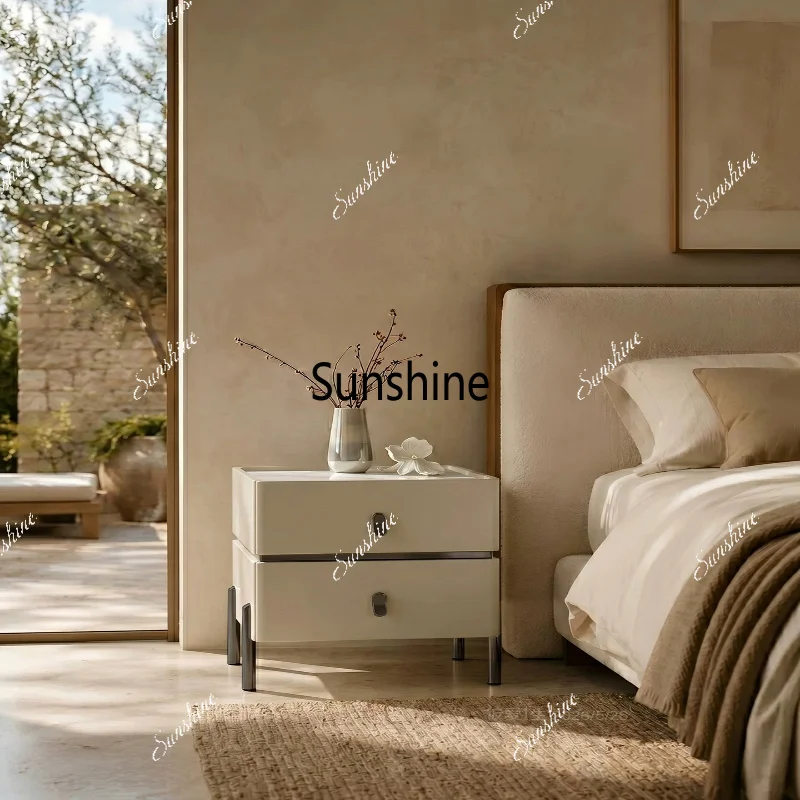 Countertop bedside table Cream wind double pumping Metal tall household bedroom storage