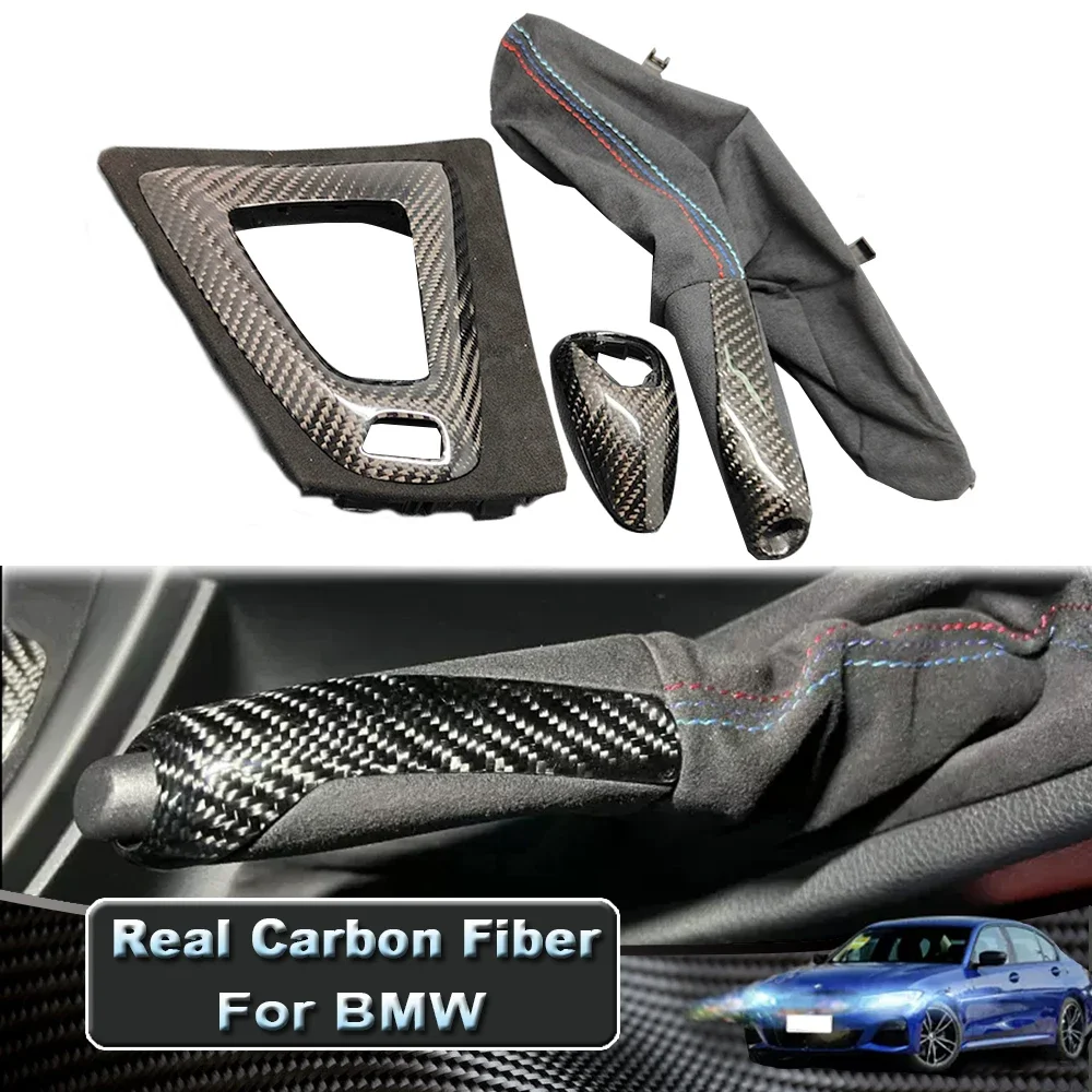 Real Carbon Fiber RHD&LHD Console Handbrake Gear Shifter Sleeve Trim Cover For BMW 3 4 series M3 M4 F80 F82 F30 F31 F32 F33 F34