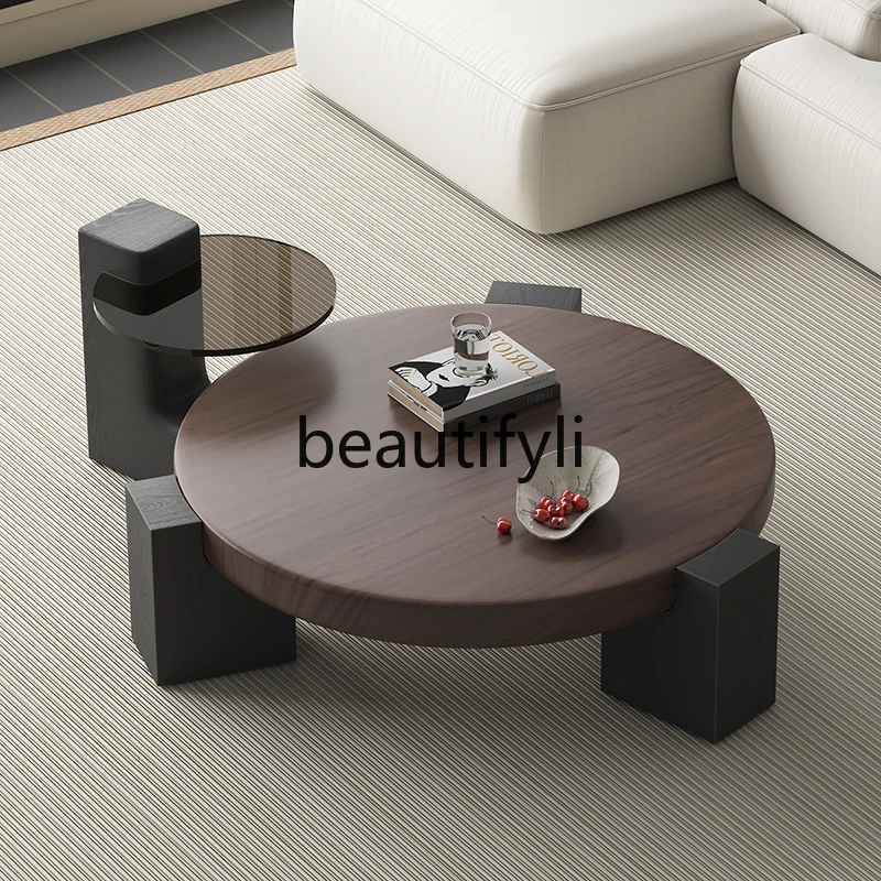 

Italian minimalist solid wood coffee table modern minimalist high-end light luxury coffee table combination walnut