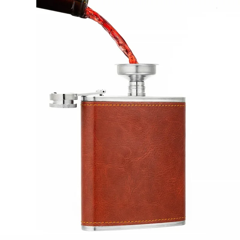 Stainless Steel Leather Wine Hip Flask Set Whiskey Bottle Alcohol Cup Kettle Cups Funnel Mug For Travel Outdoor Gift