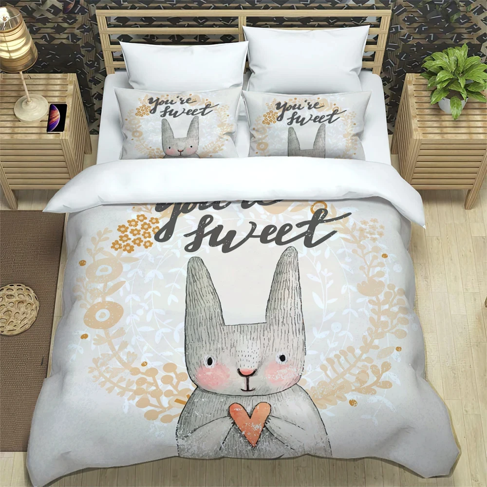 

Rabbit HD Print Bedding Set for Girl Boy King Size Bedding Set，children's Bed Double Bed Duvet Covers Pillowcase Bedding Set