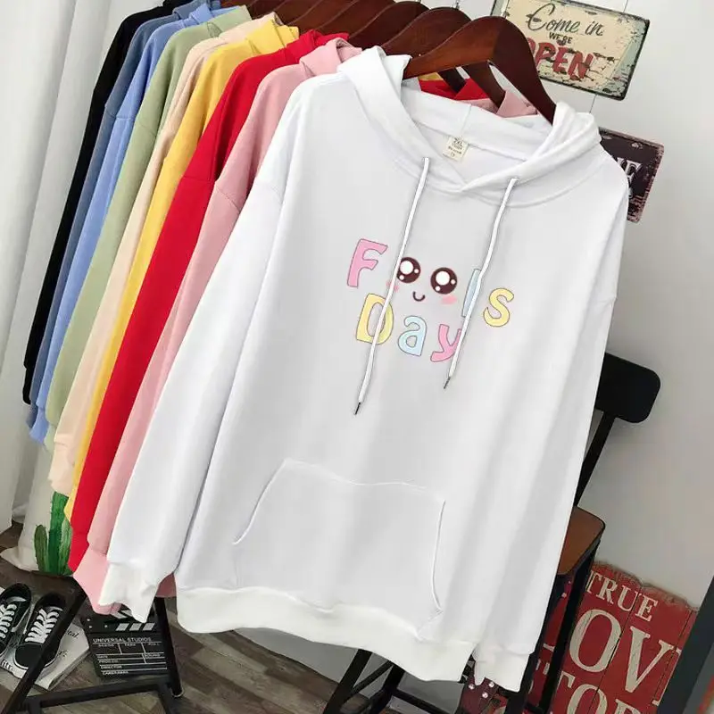 DAYIFUN Plus Size 100KG Hoodies Women 2023 Kawaii Cartoon Printed Hooded Sweatshirt Spring Autumn Female Loose Thin Pullover Top