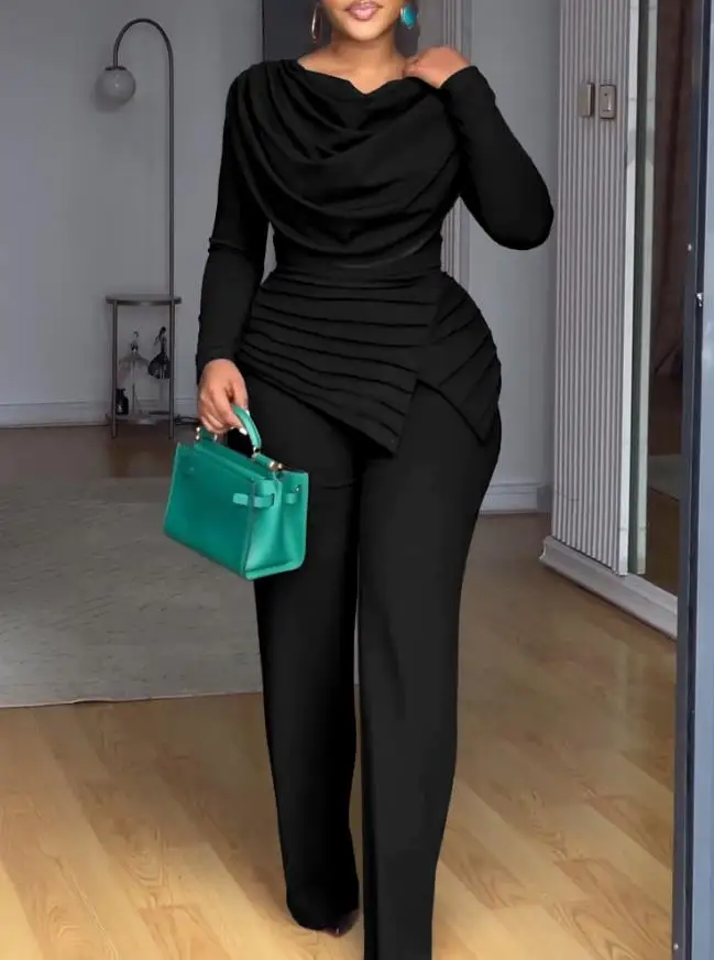 Asymmetrische patchwork jumpsuit met col, ruches detail, casual taille, rechte pijpen, ritssluiting aan de achterkant, damesmode