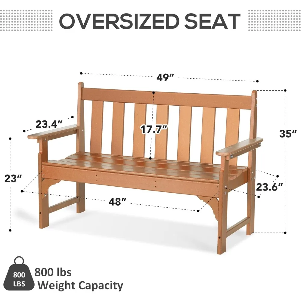 Patio Bench Wooden Carved for 2-Person, Armrests and Back, Capacity of 800 Pounds, Outdoor Bench