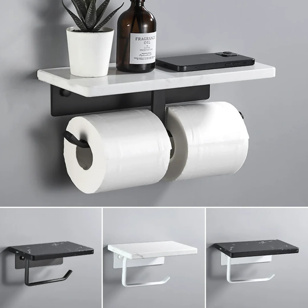 

Держатель для туалетной бумаги из белого/черного мрамора с держателем для телефона, настенный, для ванной комнаты