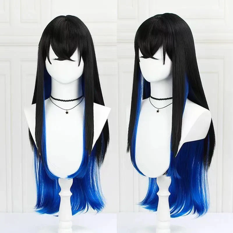 Cosplay short wig, teen black with blue gradient color