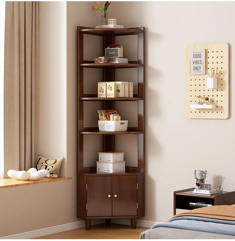 Solid wood triangular corner cabinet corner sofa corner small rack