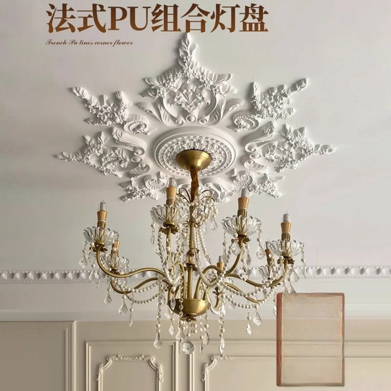 French lamp plate gypsum disc combination parquet lamp holder decorative lines European living room ceiling
