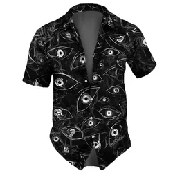 Camisas Harajuku vintage masculina, estampa 3D para os olhos, tops de manga curta, streetwear, camisa oversized cotidiana, roupa masculina de verão