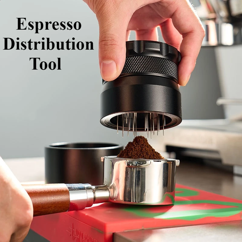 

51/53/58mm Espresso Distribution Tool with Brush Base Coffee Powder Stirrer Needle Aluminum Alloy for Barista Coffee Bar Tool