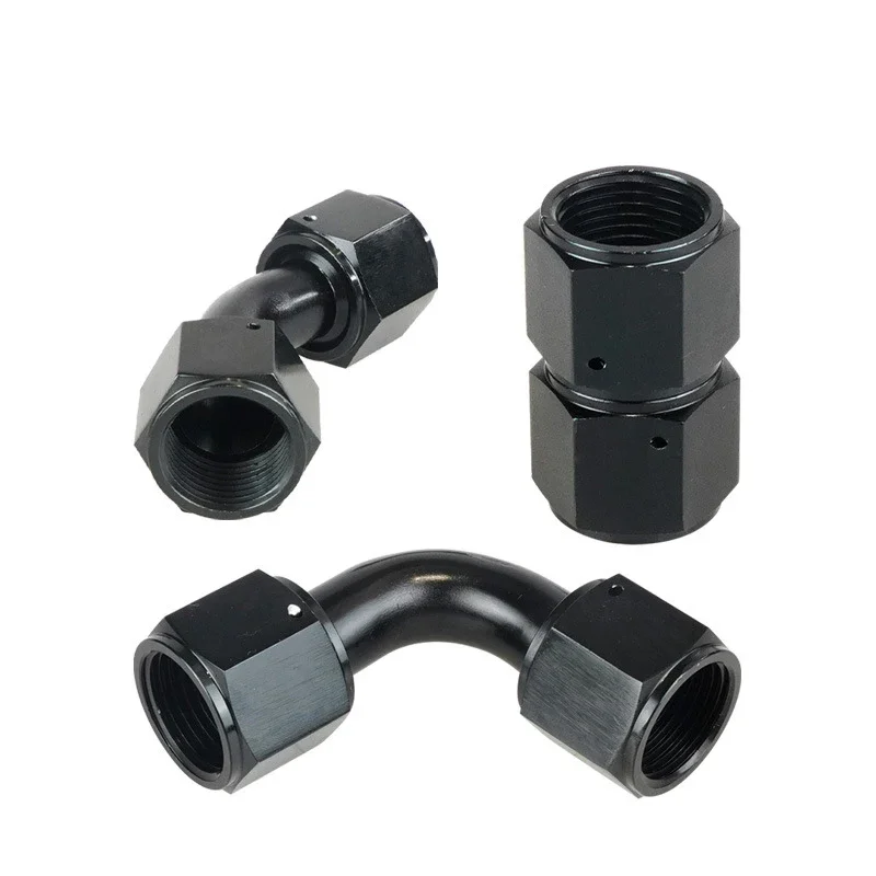 

6AN Female To 6AN Female Straight Swivel Coupler Union Fitting Adapter Aluminum Black