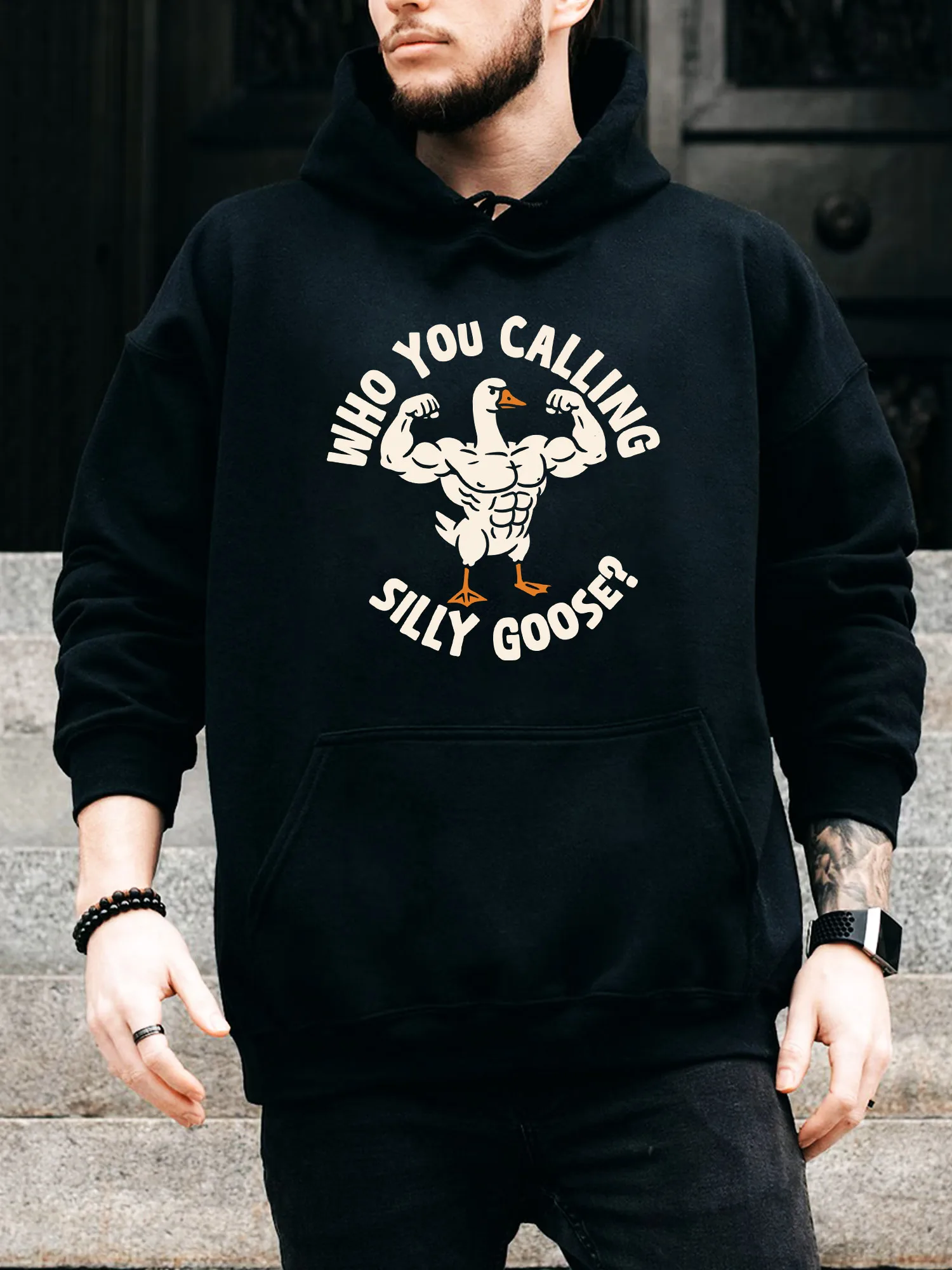 

Who You Calling Men's Drawstring Hoodie - Casual Comfortable Black Pullover, Fall & Winter Hooded Sweatshirt
