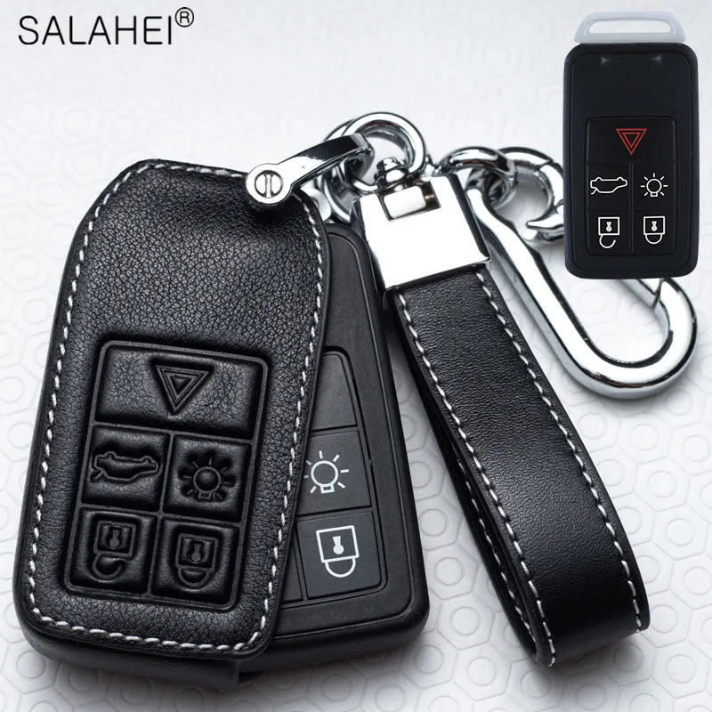 Leather Car Key Remote Cover Full Case For Volvo S60 S80 V60 XC60 XC70 S60L V40 XC90 Auto Keychain Protection Accessories Ring