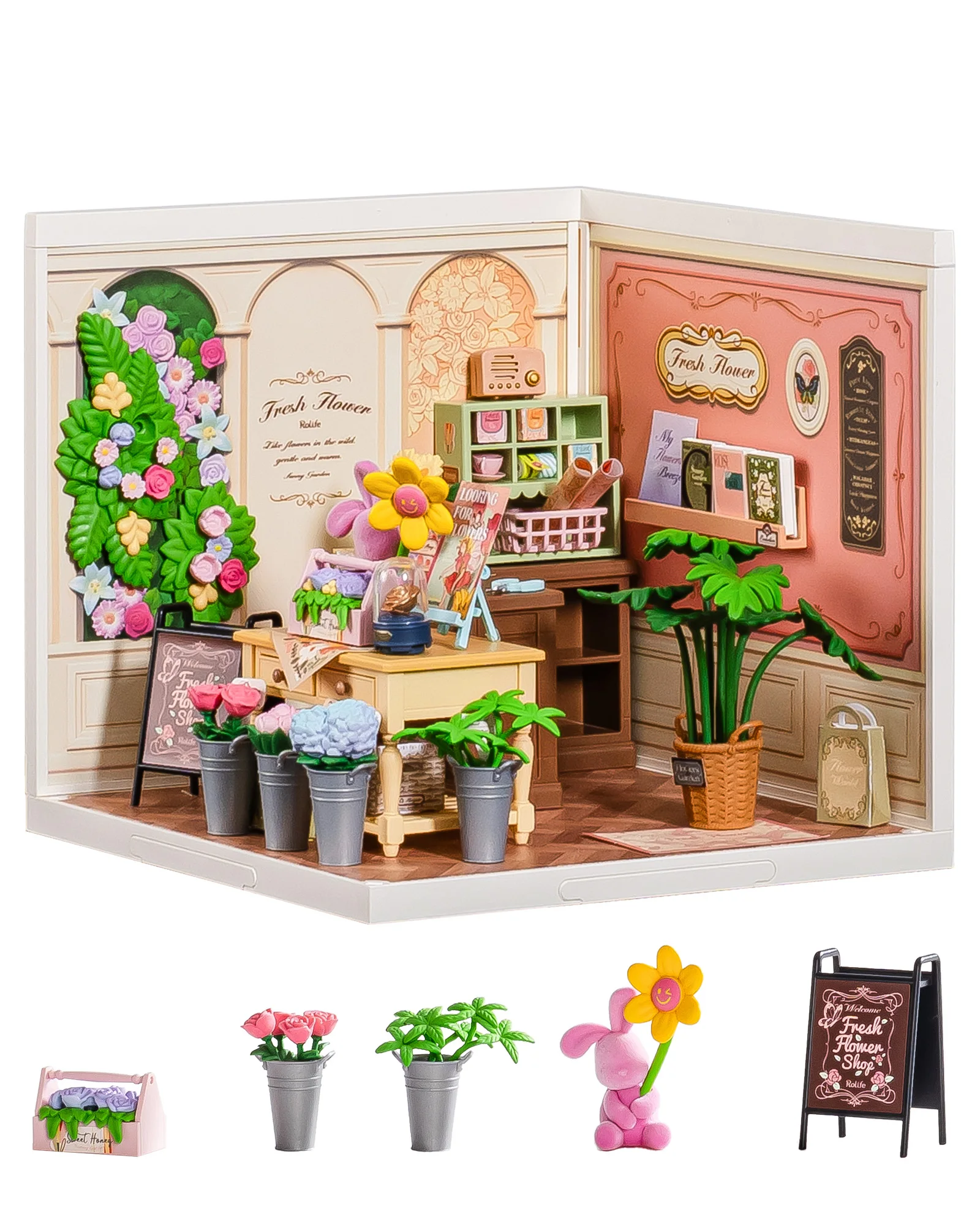 Kit Miniatura Fai-da-Te Robotime Super Creator - Negozio di Fiori Freschi, Mini Casa Fai-da-Te, Casa delle Bambole da Costruire per Collezionisti, Regalo Perfetto per Natale e Compleanno, Kit Modello