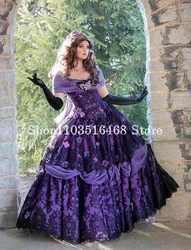 Vintage Gothic Victorian Prom Dress Grape Purple Fairy Princess Belle Floral Embroidered Lace Ruffles Masquerade Cosplay Evening