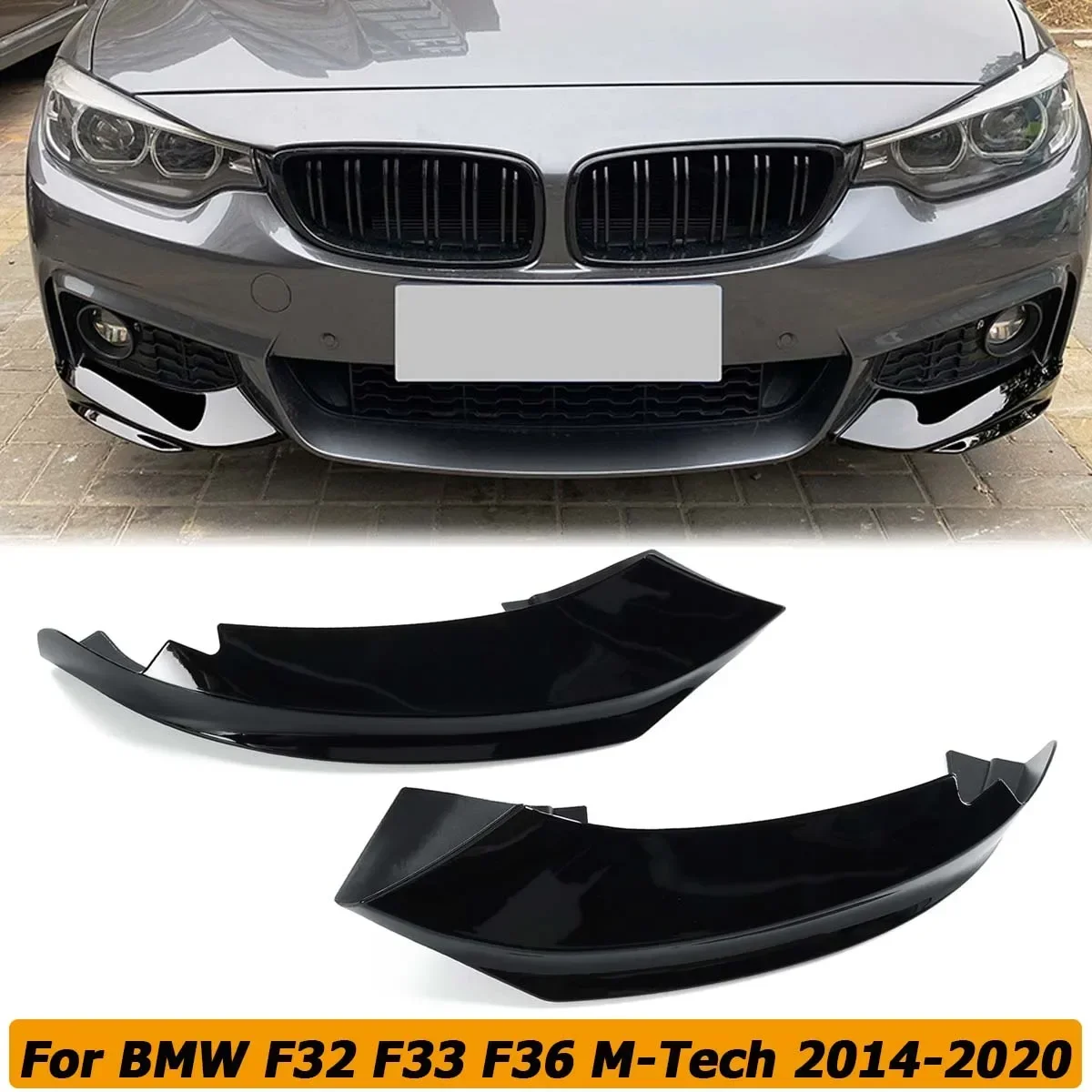 For BMW F32 F33 F36 4 Series 2014 - 2020 M-Sport M-Tech ONLY Front Bumper Splitter Canards Spoiler Cover Flag Car Accessories