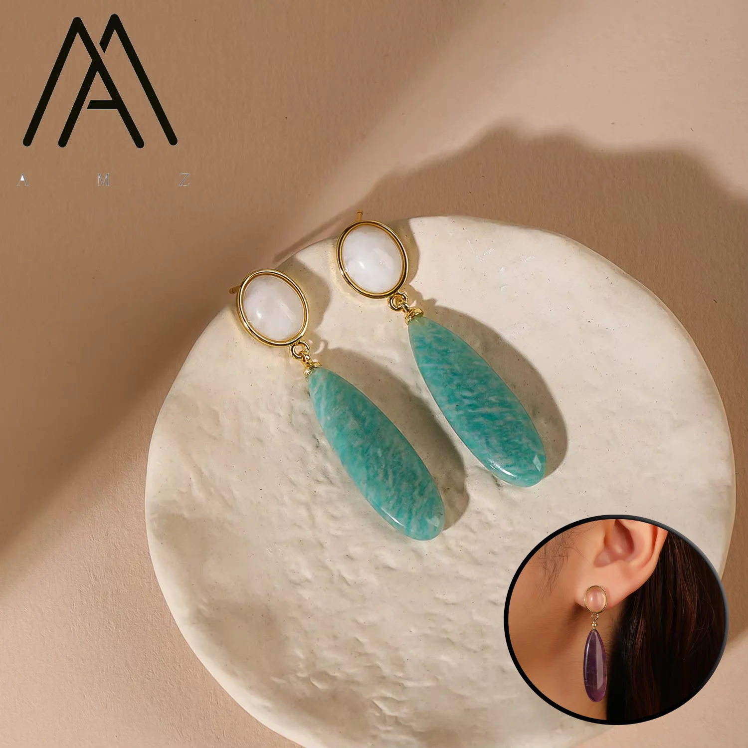 

Waterdrop Long Pendant Earrings Natural Amethyst Rose Quartz Earring Elegant Luxury Style Womens Fashion Jewelry for Daily Wear