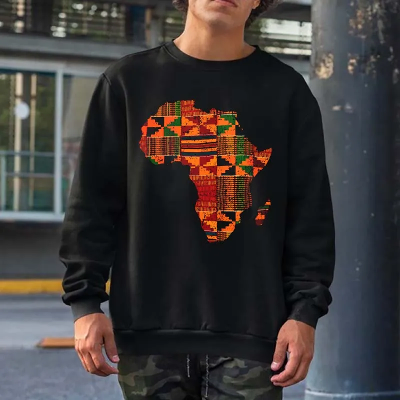 

Cool Africa Map Kente Cloth Gift African Lover Sweatshirts Men Women Streetwear Crewneck Hooded Tops Hip Hop Cotton Hoodies