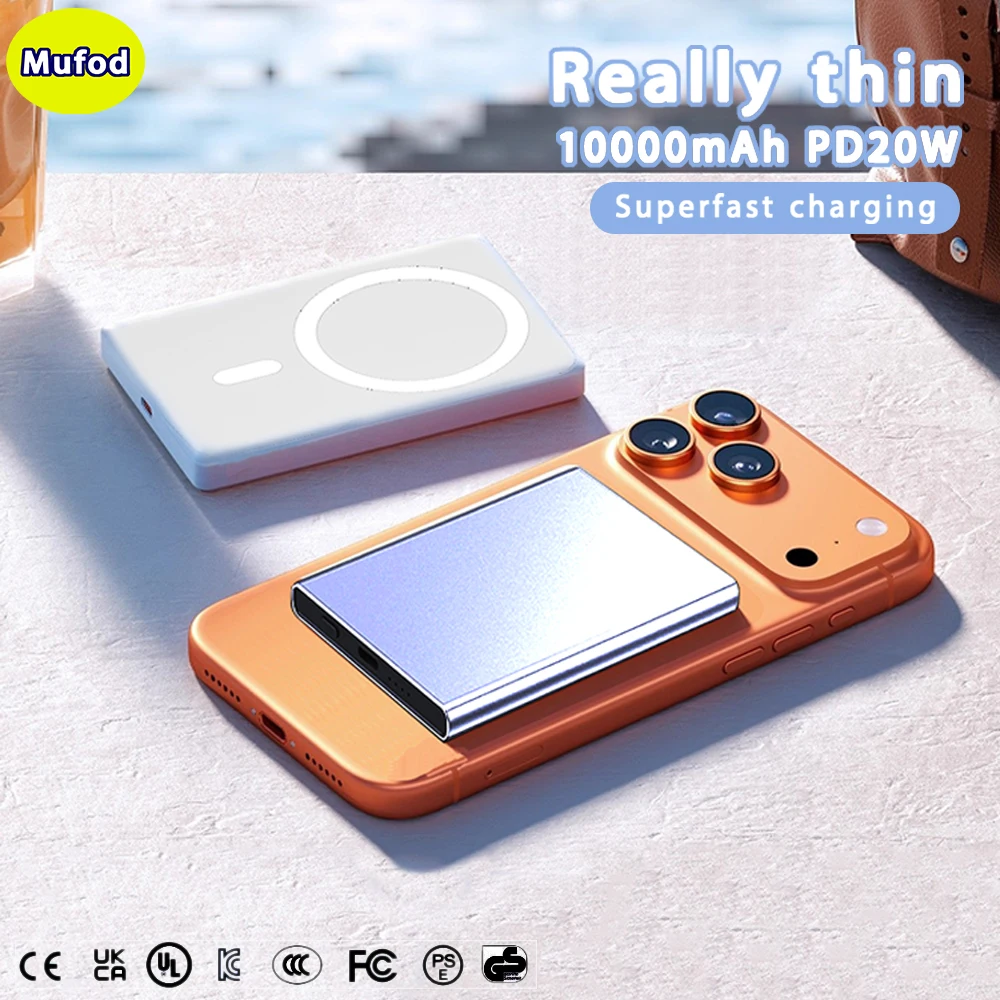 Mufor Metal Portable Power Bank 20W Wireless Fast Charging Ultra Thin Magnetic Powerbank 10000 5000mAh Type C For Iphone Magsafe