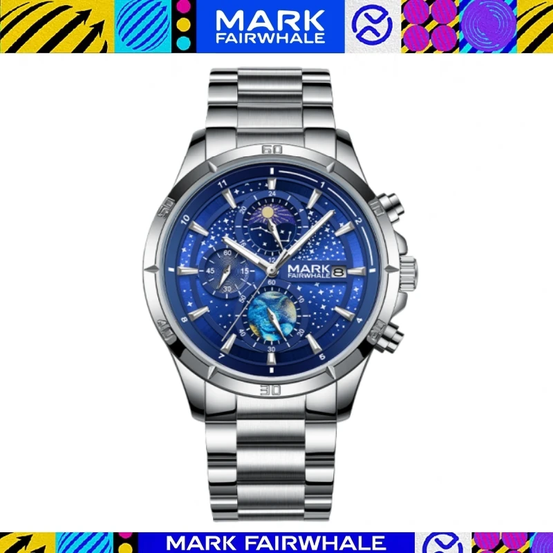 

MARK FAIRWHALE 5022 Quartz Watches Oil Painting Dial Calendar Stainless Steel Luminous Waterproof Watch for Man Reloj Hombre