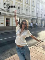 CNYISHE, Tops de manga corta lisos de retazos de encaje para mujer, camisetas de moda con cuello en V, camisetas sexis para discoteca para mujer, camisetas informales elegantes