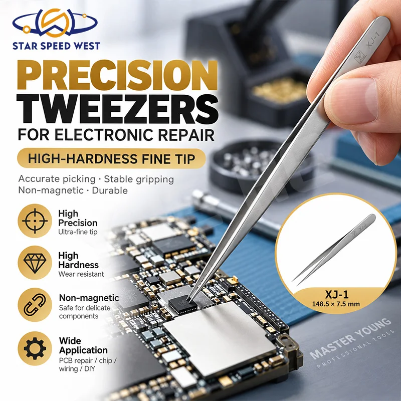 Mr.Yang XJ-1 Extended Length Precision Non Magnetic Tweezers High Hardness Fine Tip for Phone Flying Wire Repair Hand Tools